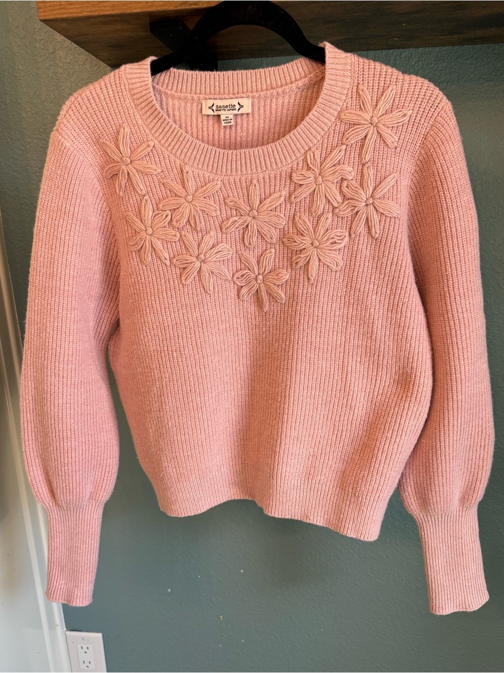 Nanette Lepore Blush Pink Floral Appliqué Sweater Cottagecore Coquette M - Picture 1 of 7